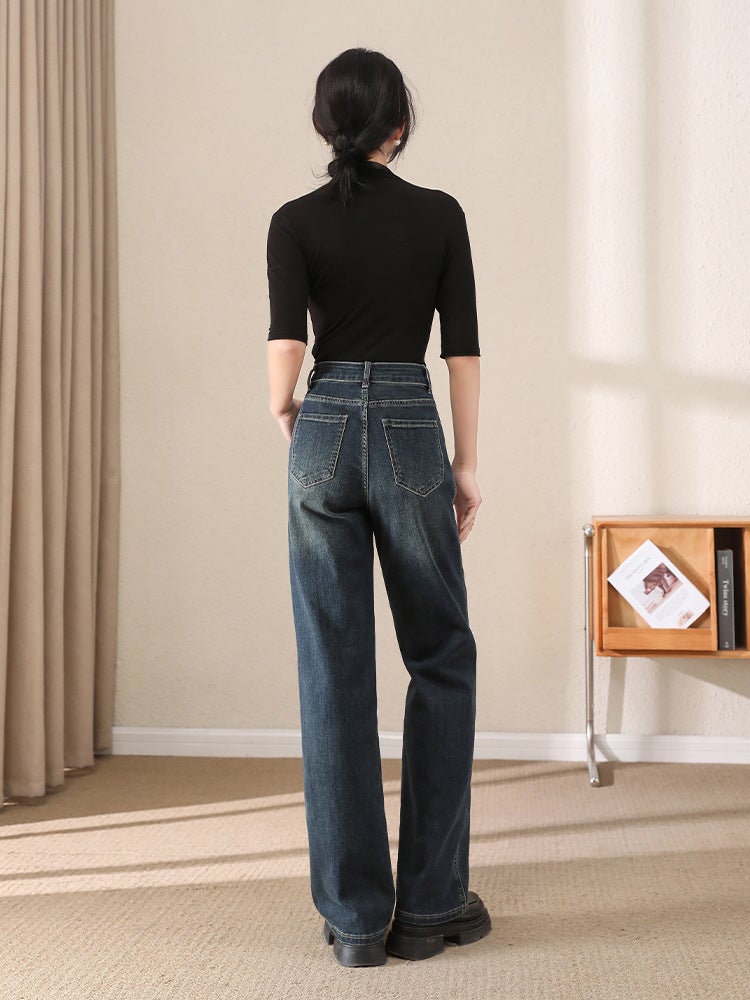 American-Style Retro Wide-Leg Jeans For Women 2024 Spring New Lengthened High Waist Slimming Draping Loose Straight Pants E911 - Image 4