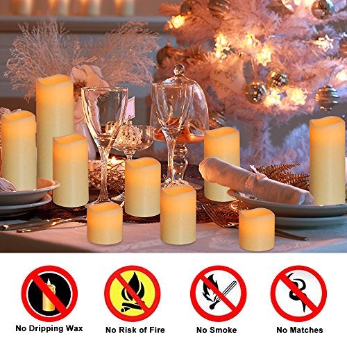 RY King Large Flameless Candle Set of 9 (D 3" x H 3", 3", 4", 4", 5", 5", 6", 7", 8") Battery Operated LED Pillar Real Wax Candles with Remote Control Timer - Image 4