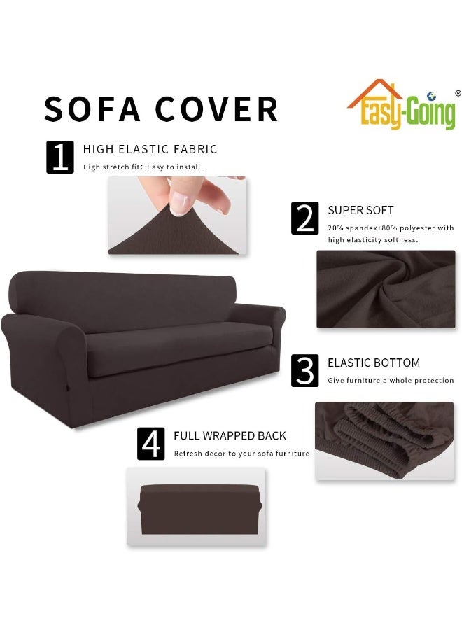 Easy-Going EasyGoing 2 Pieces Microfiber Stretch Sofa Slipcover  Spandex Soft Fitted Sofa Couch Cover Washable Furniture Protector with Elastic Bottom KidsPet Sofa Chocolate - Image 2