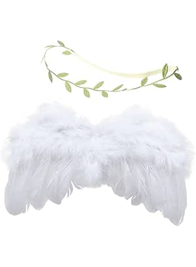Newborn Photography Headband Angel Wings Prop Set White - Image 1