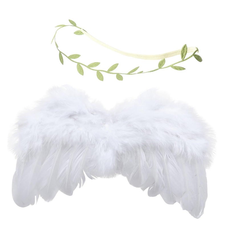 Newborn Photography Headband Angel Wings Prop Set White - Image 2