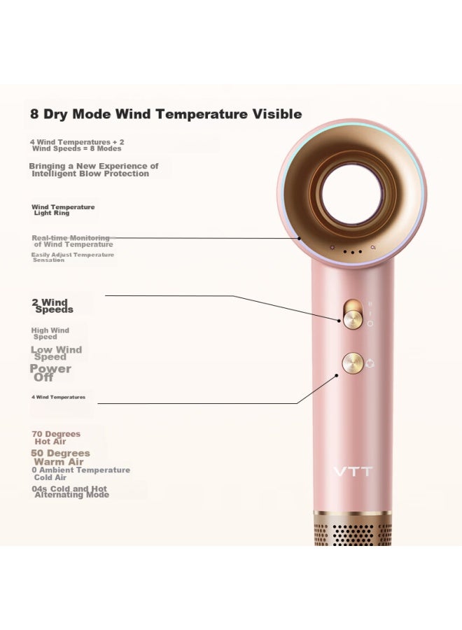 Vtt High-speed Hair Dryer For Home Use, Powerful Negative Ion Smart Electric Hair Dryer, Strong Airflow, Quick-drying, Hair Protection, Low Noise, Portable Hair Dryer For Student Dormitory, Suitable For Boyfriends And Girlfriends - Image 2