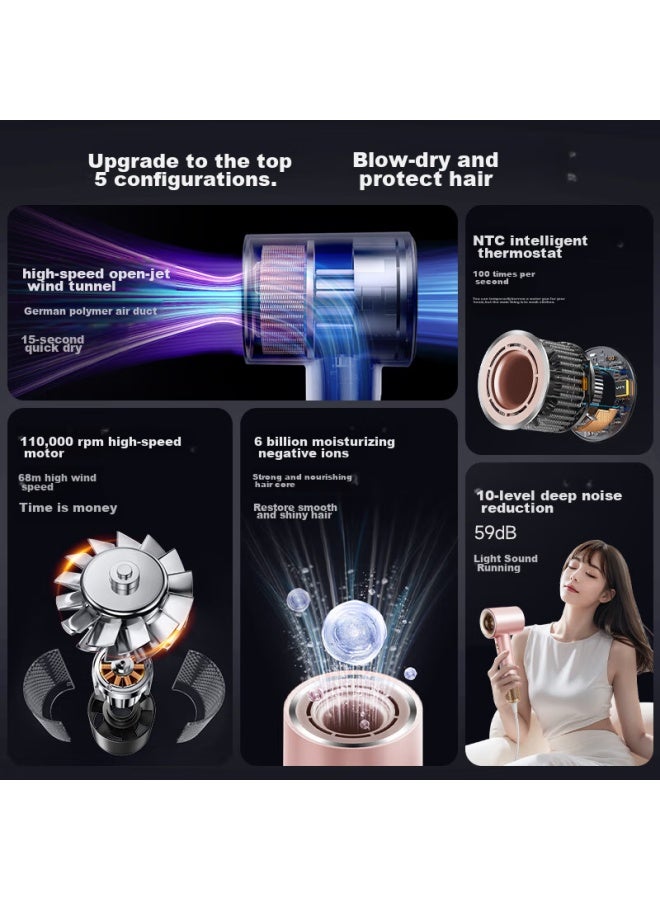 Vtt High-speed Hair Dryer For Home Use, Powerful Negative Ion Smart Electric Hair Dryer, Strong Airflow, Quick-drying, Hair Protection, Low Noise, Portable Hair Dryer For Student Dormitory, Suitable For Boyfriends And Girlfriends - Image 1