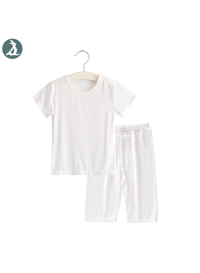 Children's Summer Lightweight Modal Short Sleeve Homewear Set Kids Ice Silk Short Sleeve Cropped Pants Pajama Set - Image 1
