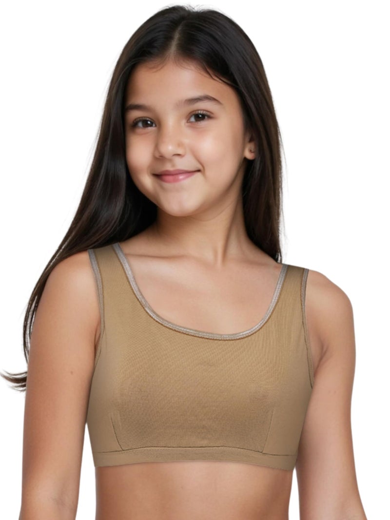 DChica Essentials Sports Bra for Girls, Cotton Non-Padded Full Coverage Beginners Non-Wired T-Shirt Gym Workout Bras with Regular Broad Strap, Training Activewear for Teenager Kids (Pack of 2) - Image 4