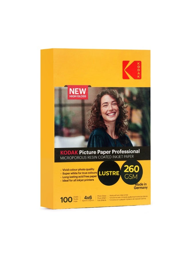 Kodak Inkjet Picture Paper professional, 260 GSM, 100 Sheets, Size 4x6, Lustre - Image 2