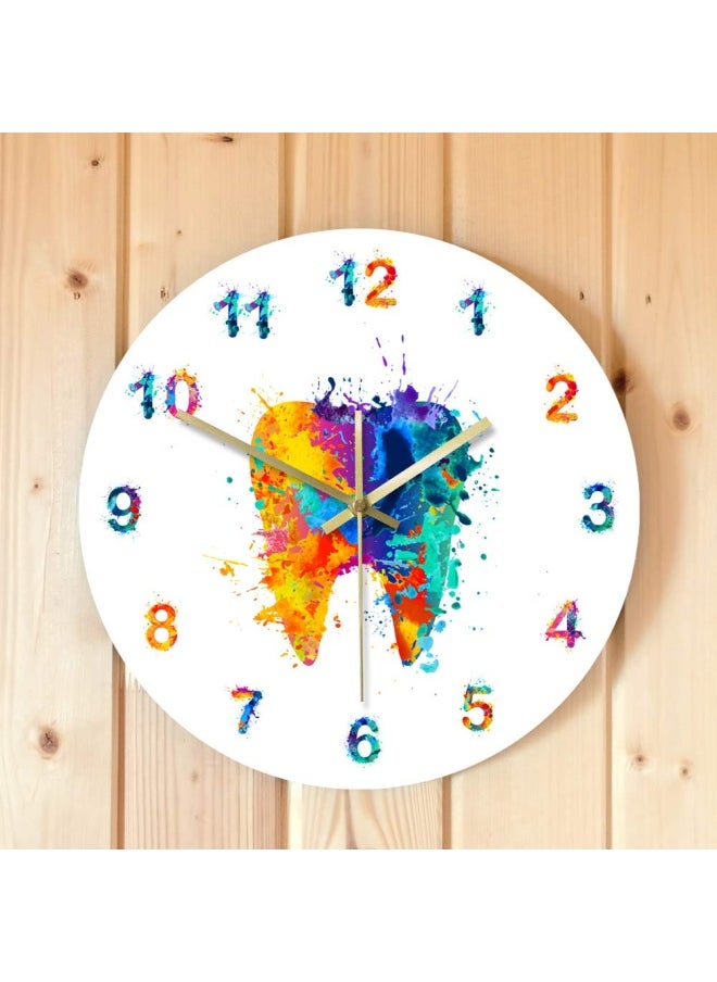Generic - The Geeky Days Watercolour Tooth Painting Print Wall Clock Medical Dental Clinic Wall Art Non Ticking Wall Watch Orthodontist Dentist Gift Idea - Image 1