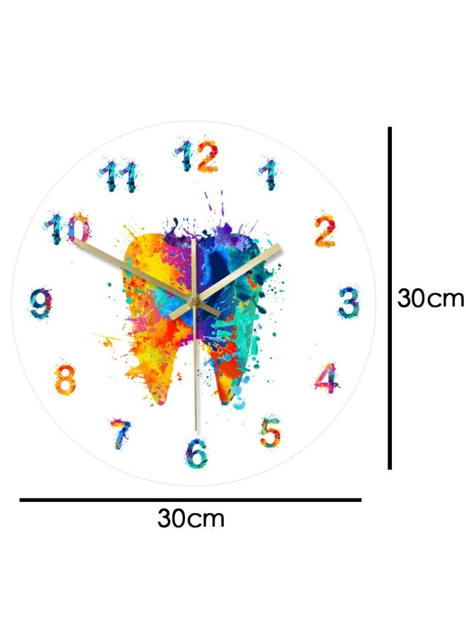 Generic - The Geeky Days Watercolour Tooth Painting Print Wall Clock Medical Dental Clinic Wall Art Non Ticking Wall Watch Orthodontist Dentist Gift Idea - Image 1