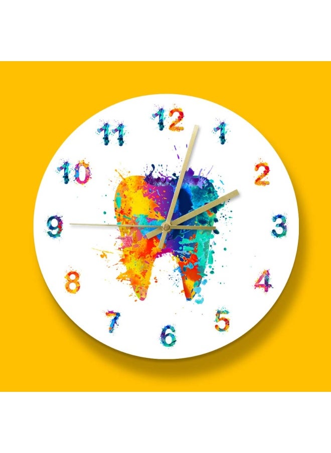Generic - The Geeky Days Watercolour Tooth Painting Print Wall Clock Medical Dental Clinic Wall Art Non Ticking Wall Watch Orthodontist Dentist Gift Idea - Image 1