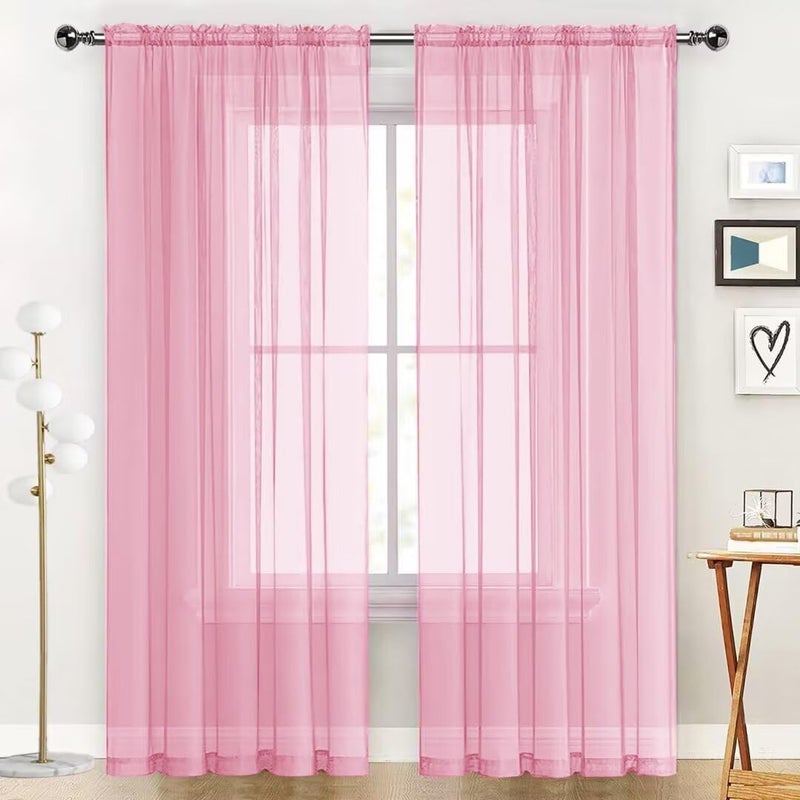 SpaceDresser Sheer Voile Window Treatment Rod Pocket Curtain Panels for Kitchen Bedroom Living Room Drapes Sunlight Filtering Privacy Semi Home Decor Assorted (Light Pink, 52 W x 84 L) - Image 1