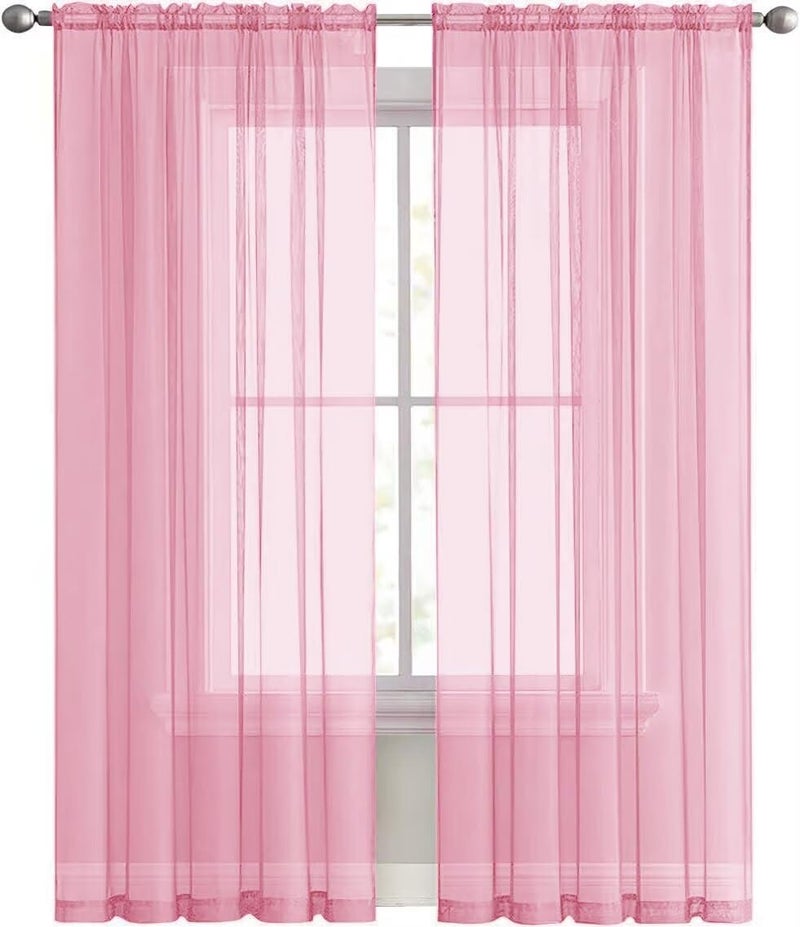 SpaceDresser Sheer Voile Window Treatment Rod Pocket Curtain Panels for Kitchen Bedroom Living Room Drapes Sunlight Filtering Privacy Semi Home Decor Assorted (Light Pink, 52 W x 84 L) - Image 2