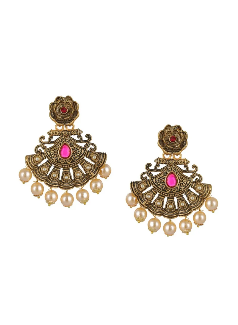 Priyaasi Plated Floral Pearl Drop Earrings