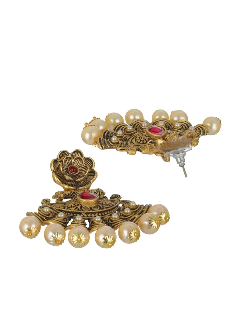 Priyaasi Plated Floral Pearl Drop Earrings
