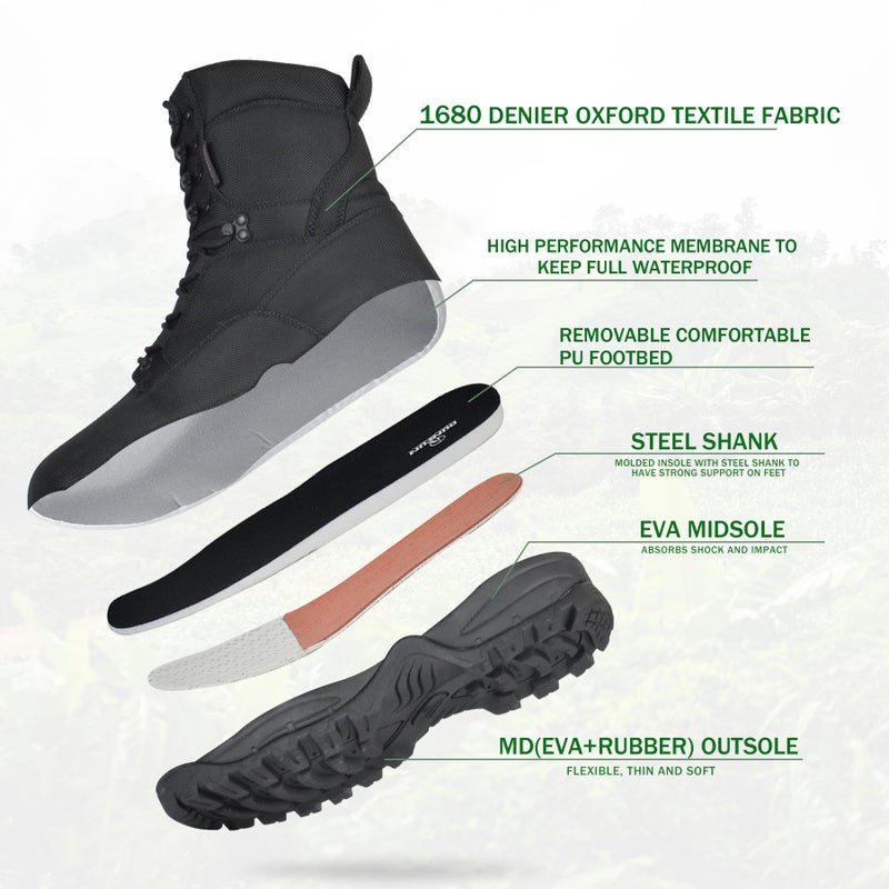 R RUNFUN Men's Waterproof Military Tactical Boots Lightweight Work Boot Insulated Hunting Boots, 8 Inches Lace-up Outdoor Boots, 400g Thinsulate(RF2301Black,Size10) - Image 4