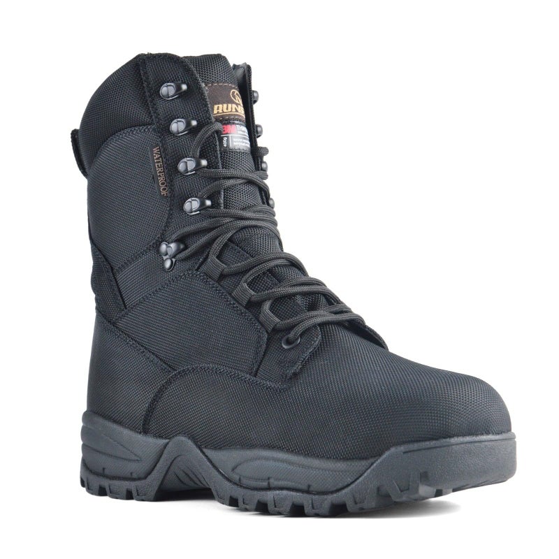 R RUNFUN Men's Waterproof Military Tactical Boots Lightweight Work Boot Insulated Hunting Boots, 8 Inches Lace-up Outdoor Boots, 400g Thinsulate(RF2301Black,Size10) - Image 1