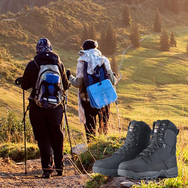 R RUNFUN Men's Waterproof Military Tactical Boots Lightweight Work Boot Insulated Hunting Boots, 8 Inches Lace-up Outdoor Boots, 400g Thinsulate(RF2301Black,Size10) - Image 2