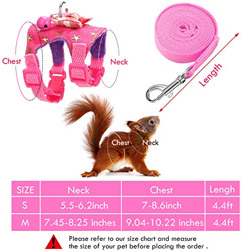 SATINIOR 2 Pieces Small Hamster Harness and Leash Set, Ferret Guinea Pig Clothes with Bowknot and Bell Decor, No Pulling Comfort Padded Vest Striped for Rats Bunny Rabbit Small Animals(M,Pink, Blue) - Image 2
