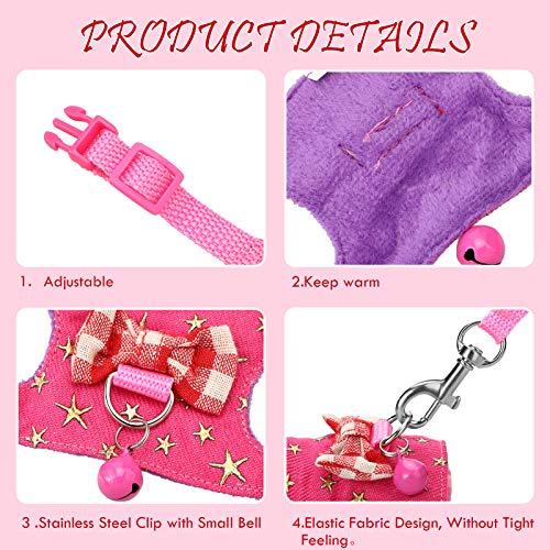 SATINIOR 2 Pieces Small Hamster Harness and Leash Set, Ferret Guinea Pig Clothes with Bowknot and Bell Decor, No Pulling Comfort Padded Vest Striped for Rats Bunny Rabbit Small Animals(M,Pink, Blue) - Image 4