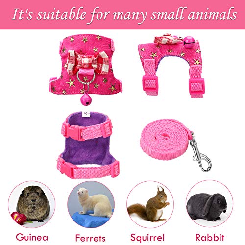 SATINIOR 2 Pieces Small Hamster Harness and Leash Set, Ferret Guinea Pig Clothes with Bowknot and Bell Decor, No Pulling Comfort Padded Vest Striped for Rats Bunny Rabbit Small Animals(M,Pink, Blue) - Image 3