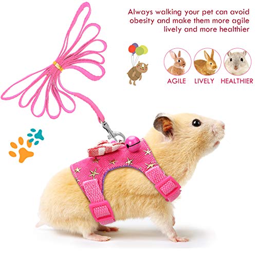 SATINIOR 2 Pieces Small Hamster Harness and Leash Set, Ferret Guinea Pig Clothes with Bowknot and Bell Decor, No Pulling Comfort Padded Vest Striped for Rats Bunny Rabbit Small Animals(M,Pink, Blue) - Image 5