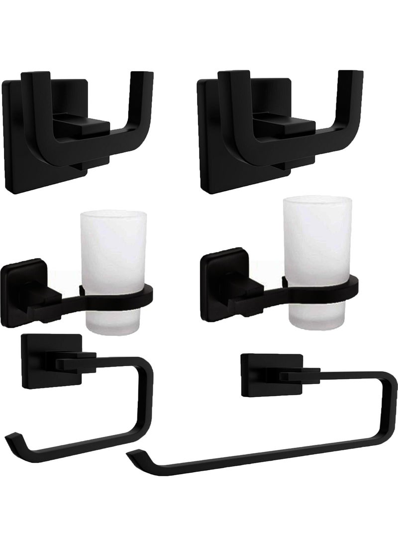 Fndhome - Black Square Coverless Toilet Paper Holder, 2 Bathrobe Hangers, Solo Towel Holder, Toothbrush Holder 6 Piece Set - Image 1