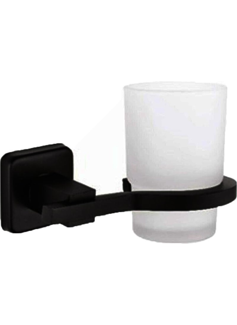Fndhome - Black Square Coverless Toilet Paper Holder, 2 Bathrobe Hangers, Solo Towel Holder, Toothbrush Holder 6 Piece Set - Image 1
