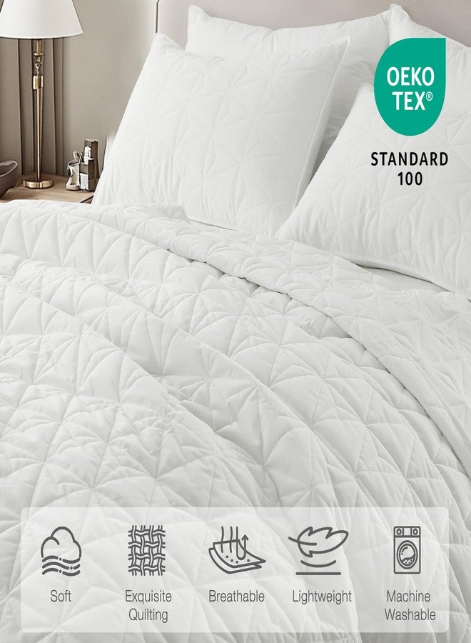 DAWNDIOR Corduroy Quilt Set Oversized King 112"x106", Lightweight All-Season Quilt with 2 Pillow Shams, Soft Fine-Striped Quilted Bed Cover, Cream White - Image 2