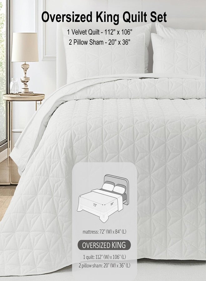 DAWNDIOR Corduroy Quilt Set Oversized King 112"x106", Lightweight All-Season Quilt with 2 Pillow Shams, Soft Fine-Striped Quilted Bed Cover, Cream White - Image 4