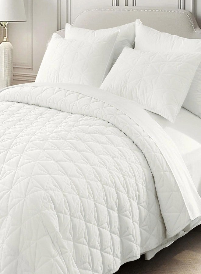 DAWNDIOR Corduroy Quilt Set Oversized King 112"x106", Lightweight All-Season Quilt with 2 Pillow Shams, Soft Fine-Striped Quilted Bed Cover, Cream White - Image 1