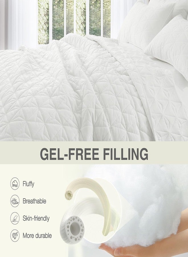DAWNDIOR Corduroy Quilt Set Oversized King 112"x106", Lightweight All-Season Quilt with 2 Pillow Shams, Soft Fine-Striped Quilted Bed Cover, Cream White - Image 5