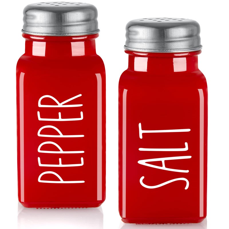 Red Salt and Pepper Shakers Set  Red Farmhouse Kitchen Decor and Accessories  Cute Glass Salt Shaker for Kitchen and Table