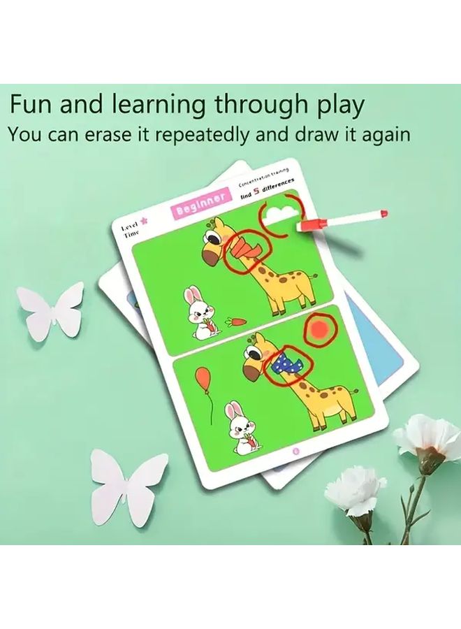 Spot The Difference Brain Teaser Cards 3 Difficulty Levels Reusable Erasable Observation Memory Training - Image 4