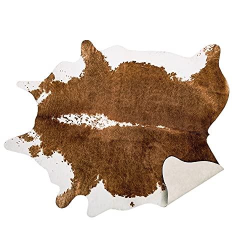 AROGAN Premium Faux Cowhide Rug 4.6 x 5.2 Feet, Sturdy and Large Size Cow Print Rugs, Suitable for Bedroom Living Room Western Decor, Faux Fur Animal Cow Hide Carpet, Brown - Image 2