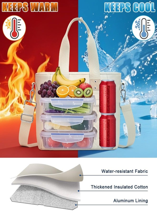 Capolo Insulated Lunch Box for Women & Men - Large Thermal Lunch Bag Women with Removable Shoulder Strap, Reusable Lunch Cooler Tote Bags Purse for Adults Work, Picnic, Hiking, Beach, Travel, Medium，White - Image 2