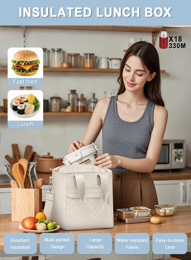 Capolo Insulated Lunch Box for Women & Men - Large Thermal Lunch Bag Women with Removable Shoulder Strap, Reusable Lunch Cooler Tote Bags Purse for Adults Work, Picnic, Hiking, Beach, Travel, Medium，White - Image 3