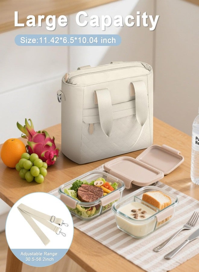 Capolo Insulated Lunch Box for Women & Men - Large Thermal Lunch Bag Women with Removable Shoulder Strap, Reusable Lunch Cooler Tote Bags Purse for Adults Work, Picnic, Hiking, Beach, Travel, Medium，White - Image 4