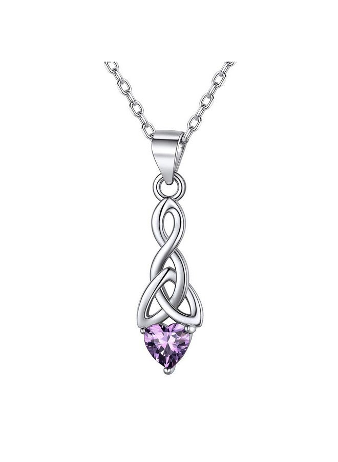 ChicSilver 925 Sterling Silver Triquetra Necklace For Women Purple Amethyst February Birthstone Heart Celtic Knot Pendant Necklace 18 Inch Chain - Image 1