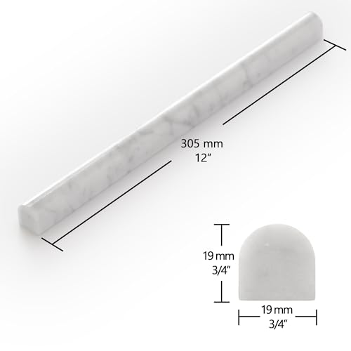 sunwings 10-Pack Carrara White Marble Pencil Liner Tile Trim, 3/4''x12 Honed Natural Stone Bullnose Tile Edge Trim Molding for Kitchen Bathroom Shower Backsplash Wall - Image 2