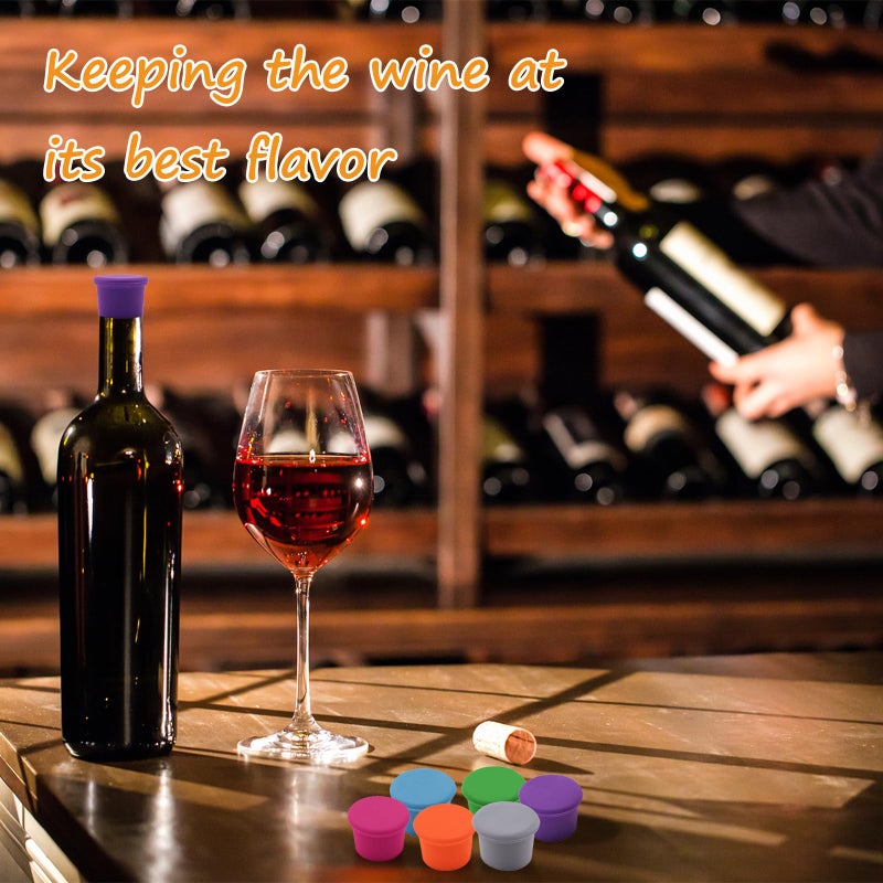 DXMWWTP 12 PCS Silicone Wine Stoppers, Reusable Silicone Wine Saver Sealer Stoppers Cover,Wine Bottle Caps Corks to Keep Wine Champagne Beverages Sparkling Beer Storage Fresh (6 colors) - Image 5