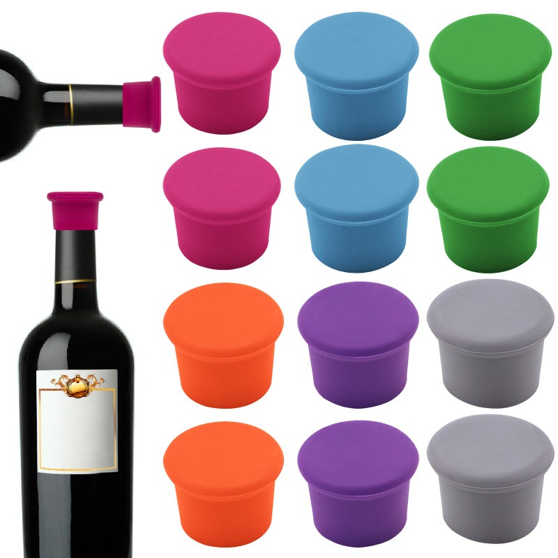 DXMWWTP 12 PCS Silicone Wine Stoppers, Reusable Silicone Wine Saver Sealer Stoppers Cover,Wine Bottle Caps Corks to Keep Wine Champagne Beverages Sparkling Beer Storage Fresh (6 colors) - Image 1
