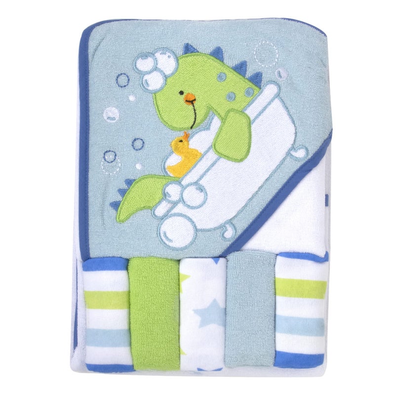 Baby Essentials Baby Hooded Towel and Washcloth Set for Infants, Boys and Girls 6-12 Months (Refreshed Rex) - Image 1