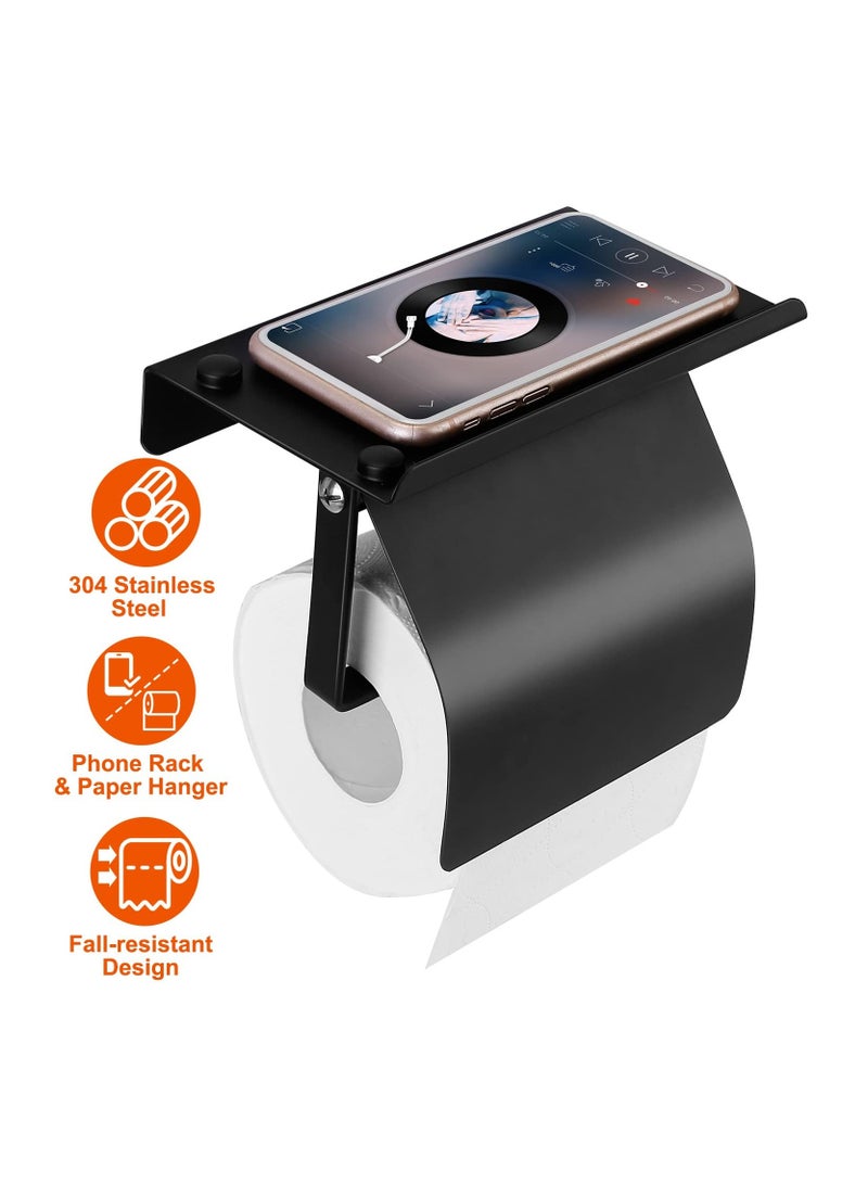 SOLARAE Toilet Paper Holder, Wall Mount Matte Black Toilet Paper Holder With Shelf Stainless Steel Tissue Holder For Bathroom, Black - Image 3