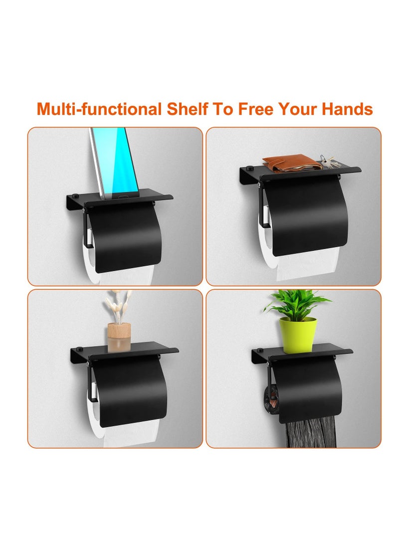 SOLARAE Toilet Paper Holder, Wall Mount Matte Black Toilet Paper Holder With Shelf Stainless Steel Tissue Holder For Bathroom, Black - Image 4