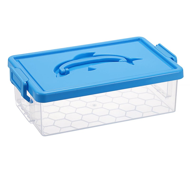 BTSKY 1Pack Clear Plastic Storage Box with Lid 9x55x28 Stackable Organizer Featuring EasyLift Dolphin Design MultiUse Portable Container for Craft Office SpaceSaving SecureClasp Blue - Image 3