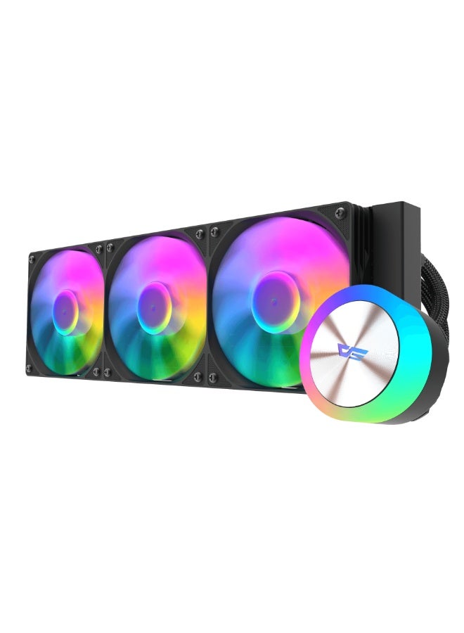 DarkFlash DG360 360mm ARGB Liquid CPU Cooler – 3×120mm PWM Fans, Hydro Bearing Pump 600–3000RPM, 81.5CFM Airflow, Copper Cold Plate, Intel & AMD Compatible, Daisy Chain Fans, High TDP 315W | Black - Image 1
