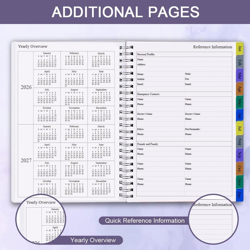 Nokingo 2026 Planner - Weekly & Monthly Planner Runs Jan 2026 to Dec 2026, 6.25" x 8.25", 12 Monthly Tabs, 14 Notes Pages, Inner Pocket, Flexible Cover with Twin-Wire Binding, Planners 2026 (Purple, 6.25" x 8.25") - Image 4