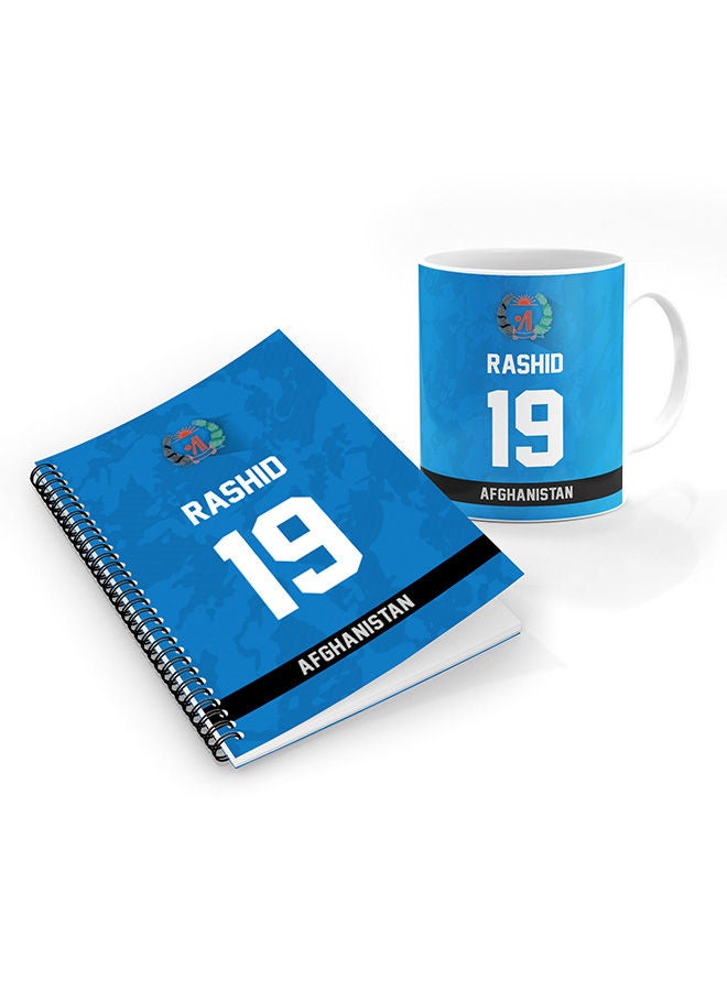 Stylizedd Designer Printed Coffee Mug + A5 Spiral Notebook Memo Notepad Journal Personalised Combo Gift Set  -Player Name - Rashid Khan, Jersey Number-19 - Image 1