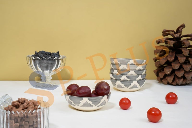 P Plus Fire Hand Painted Ceramic Soup Dessert Bowl Pasta Bowl Nut Pasta Bowl A Good Tableware Set Microwave and Dishwasher Safe Ideal for Home and Restaurant 75 Ml 85 CM Grey Set of 2 - Image 4