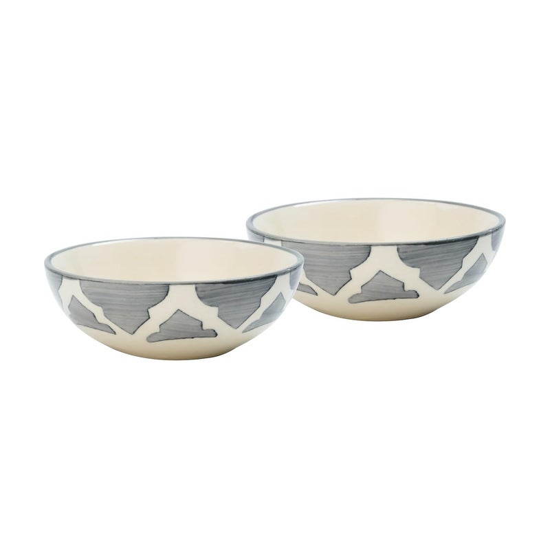 P Plus Fire Hand Painted Ceramic Soup Dessert Bowl Pasta Bowl Nut Pasta Bowl A Good Tableware Set Microwave and Dishwasher Safe Ideal for Home and Restaurant 75 Ml 85 CM Grey Set of 2 - Image 1