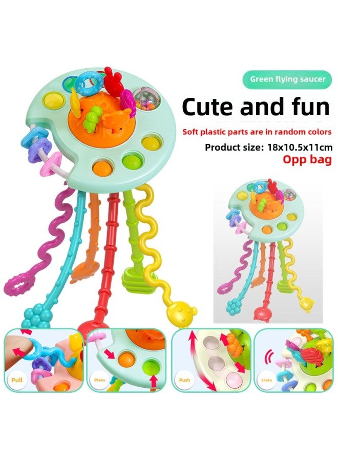 Infants Can Bite Soft Rubber Hand-held Ball Rattle Toys To Learn The Rainbow Plug Plug Plug Pull Pull Pull Baby Toys-Color:[Green UFO] Meng Fun Suction-OPP Bag 86g - Image 1